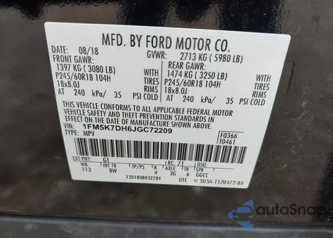2018 Ford Explorer Xlt z USA, uszkodzony, nr VIN 1FM5K7DH6JGC72209